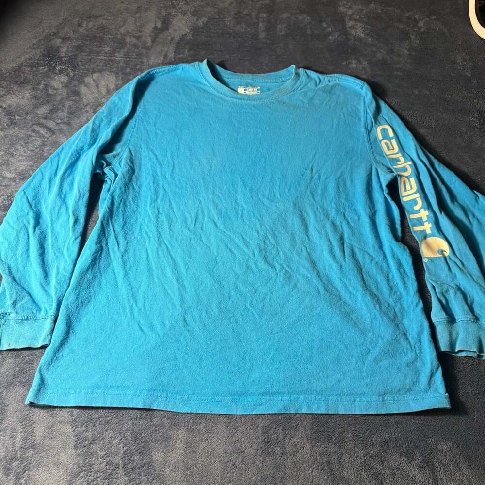 Carhartt Loose Fit Long Sleeve Logo T-Shirt Size L Blue